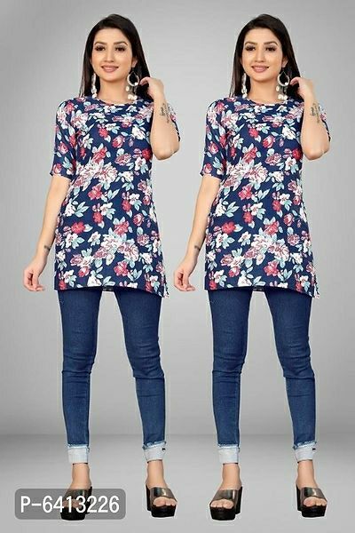 RE - Attractive multi and black color rayon print stitched kurti - Pack of  2 - Kurtis - Indian